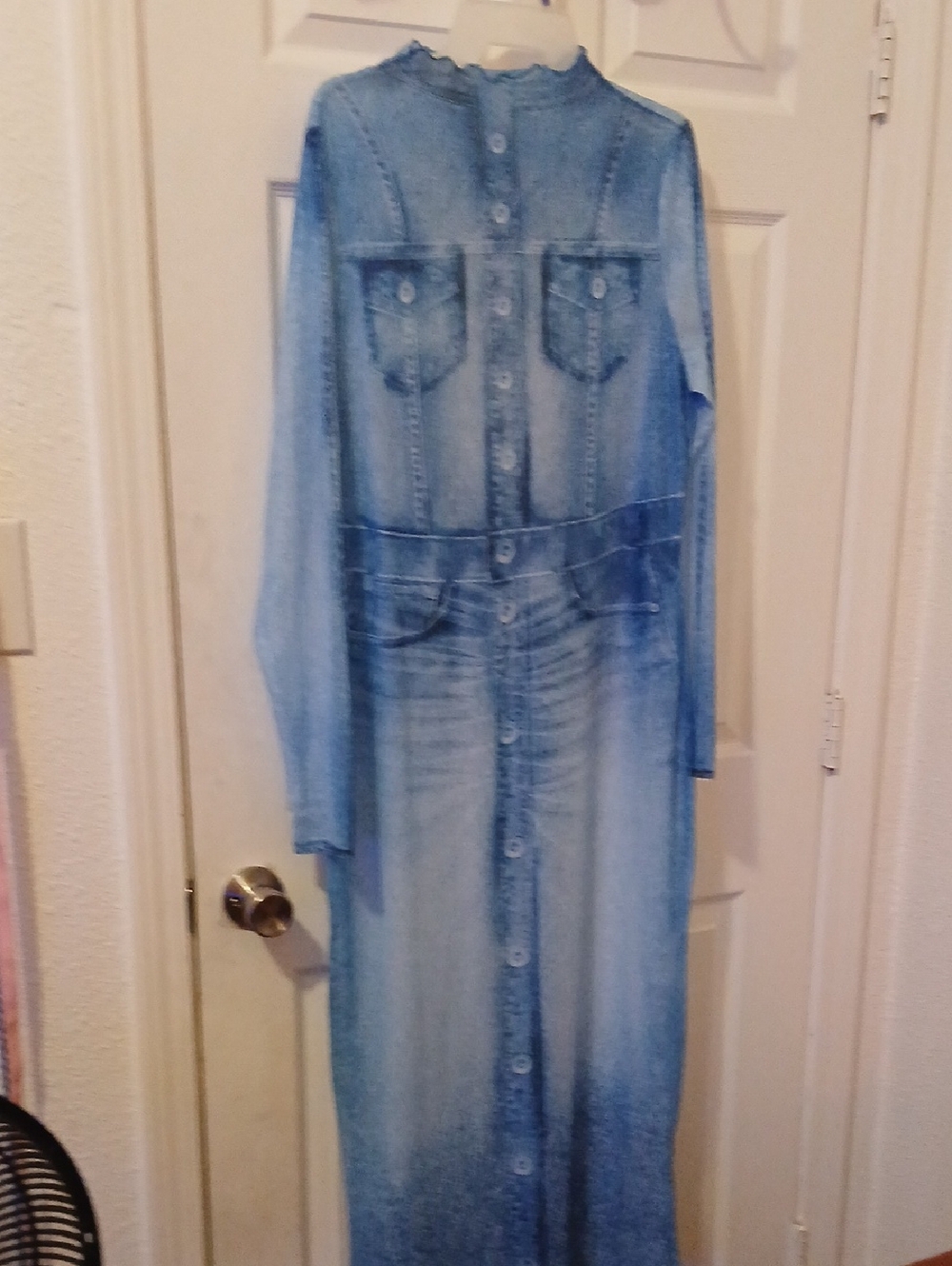 SHEIN Light Blue Denim-Style Long Sleeve Swim Coverup